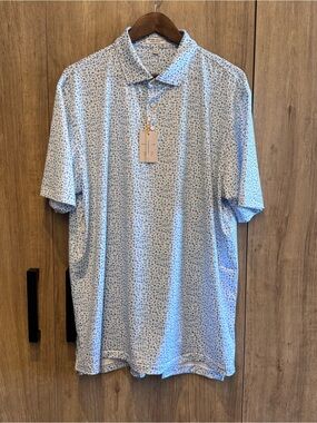 Peter Millar Summer Comfort Men Light Blue Printed Golf Polo Short Sleeve Preppy